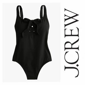 J. Crew Lace-up one-piece swimsuit in black piqué nylon NWT